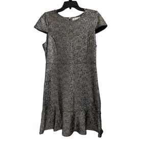 Michael Kors Dress L Large Gold Metallic Ruffle Hem Cap Sleeve Cocktail  Sz L